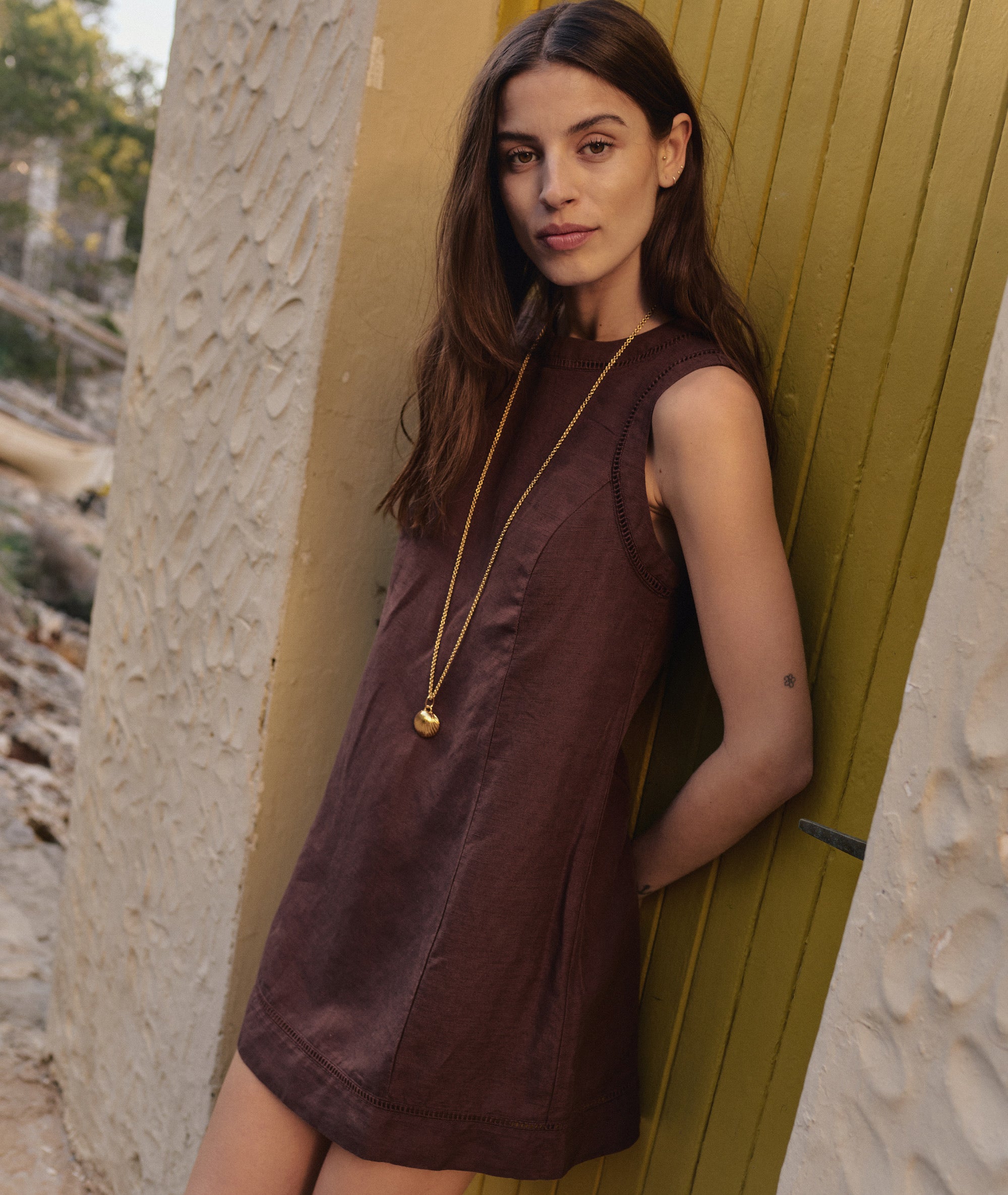 Women's Cora Linen Mini Dress | Brown | XS by Marine Layer Women's Cora Linen Mini Dress | Brown | XS by Marine Layer