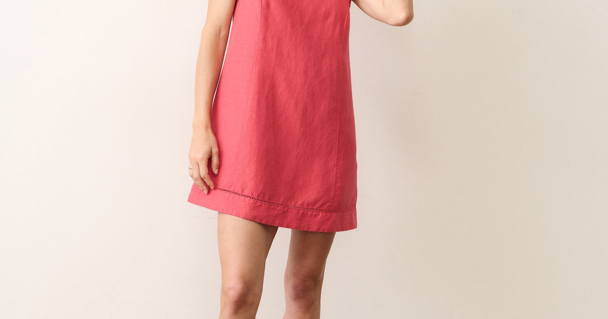 button-back shift dress in beauchamps linen Crew Neon Pink Shift Dress Button-back Shift Dress In Beauchamps Linen Neon  Flamingo