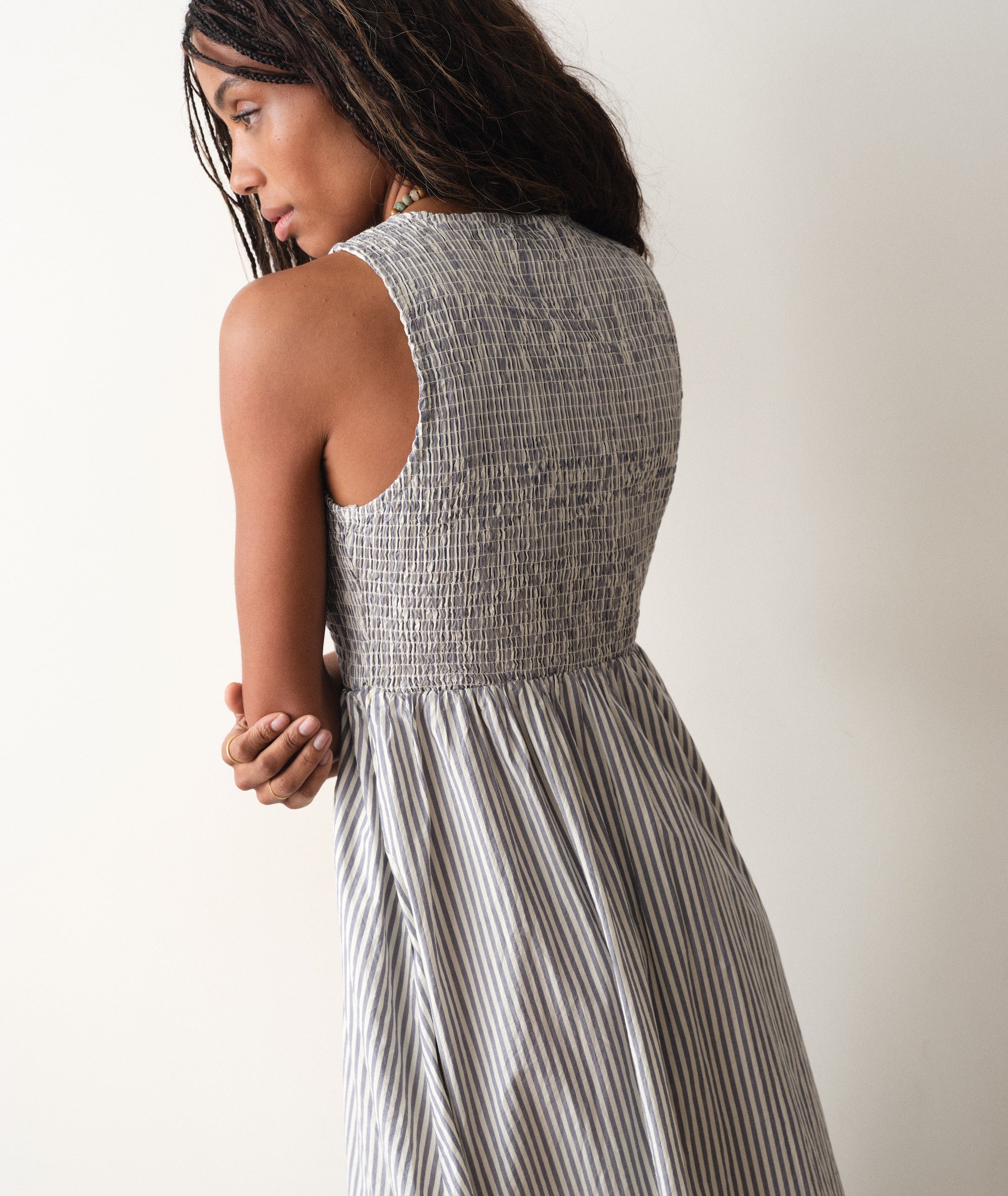 Marine Layer Women's Darcy Poplin Smocked Dress, Large, Navy Stripe Marine Layer Women's Darcy Poplin Smocked Dress, Large, Navy Stripe