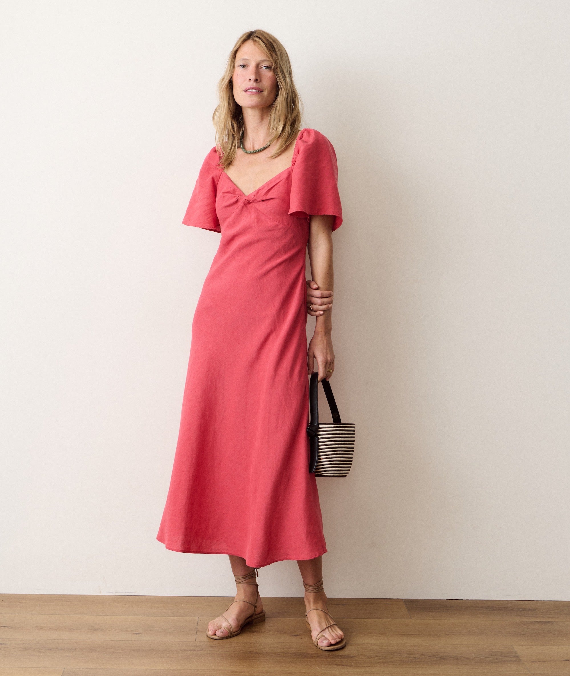 Women's Iris Linen Midi Dress | Red | Medium by Marine Layer Women's Iris Linen Midi Dress | Red | Medium by Marine Layer