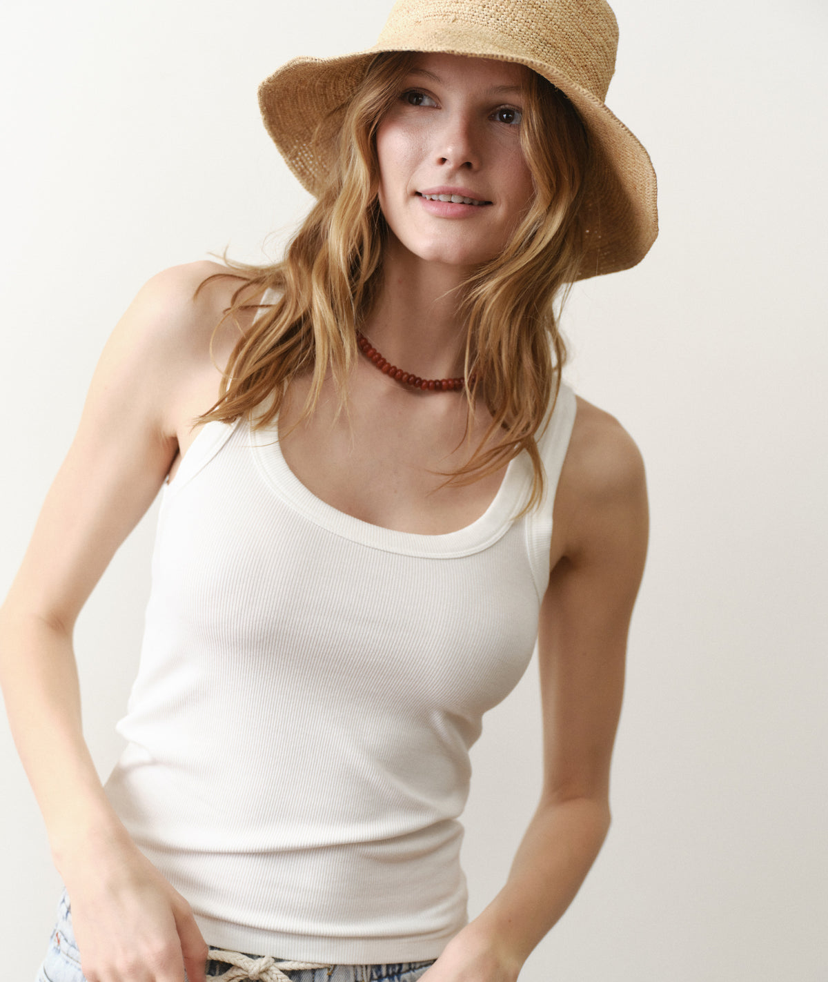 Lexi Rib Sun-In Tank - White