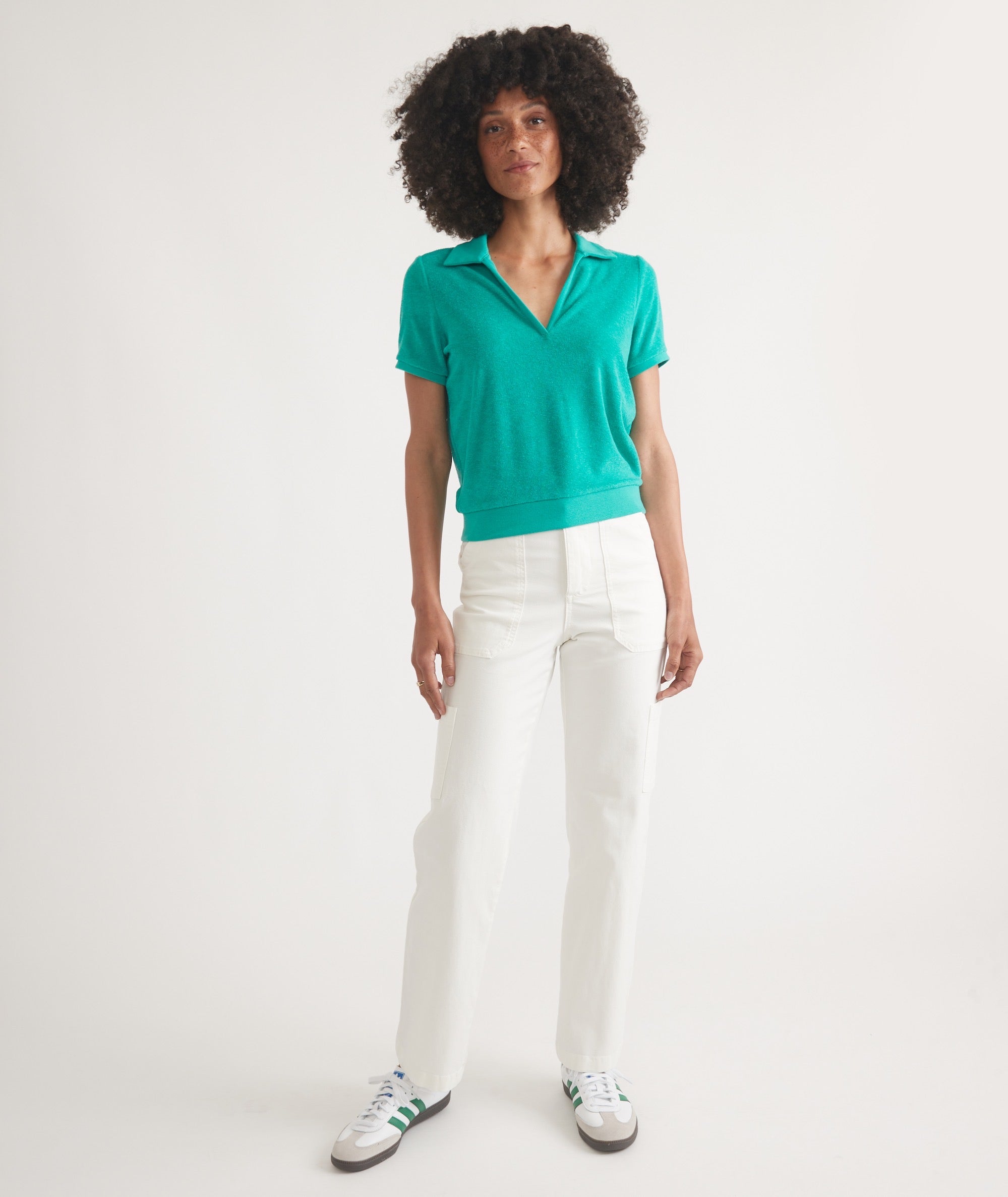 White/ Green Trim Terry Polo main image 1