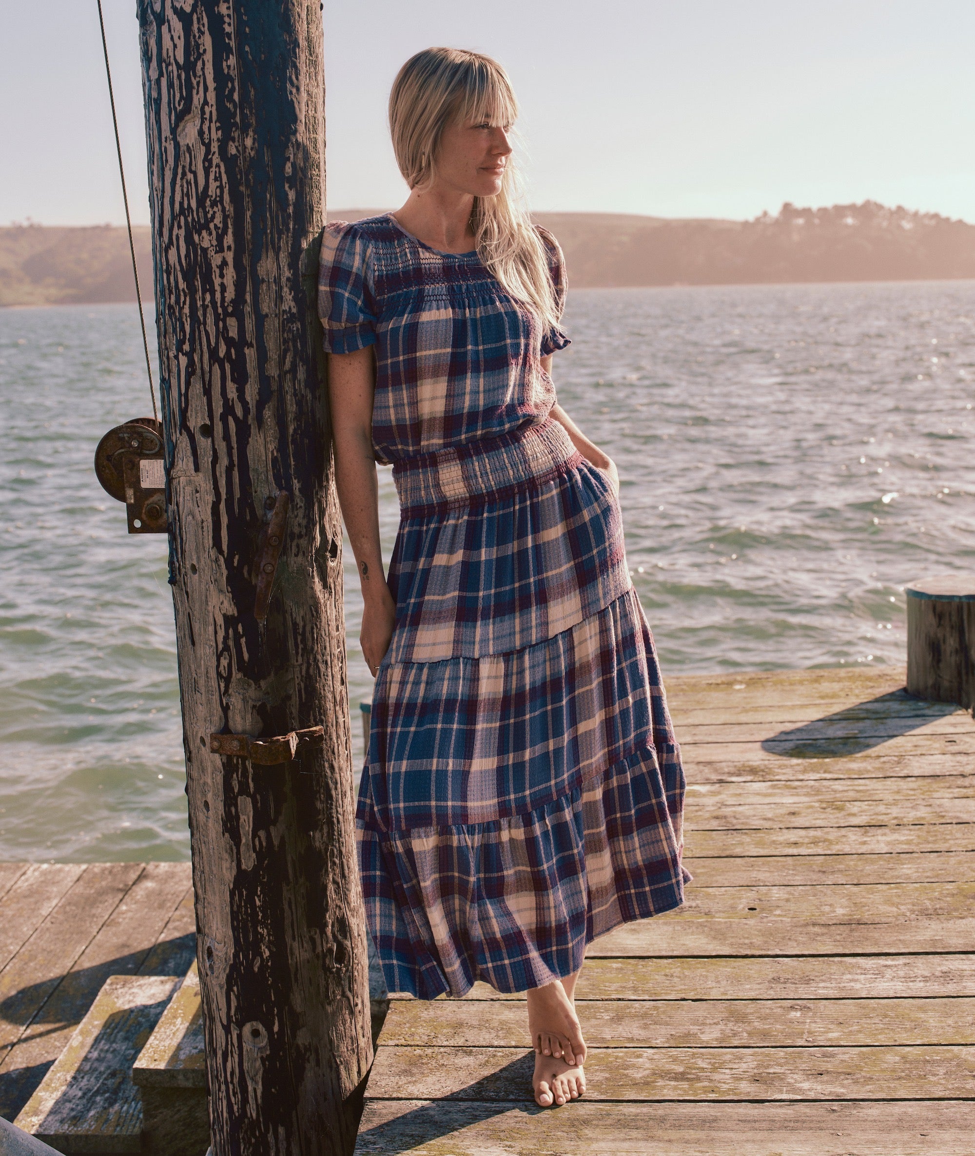 Blue smocked top shop