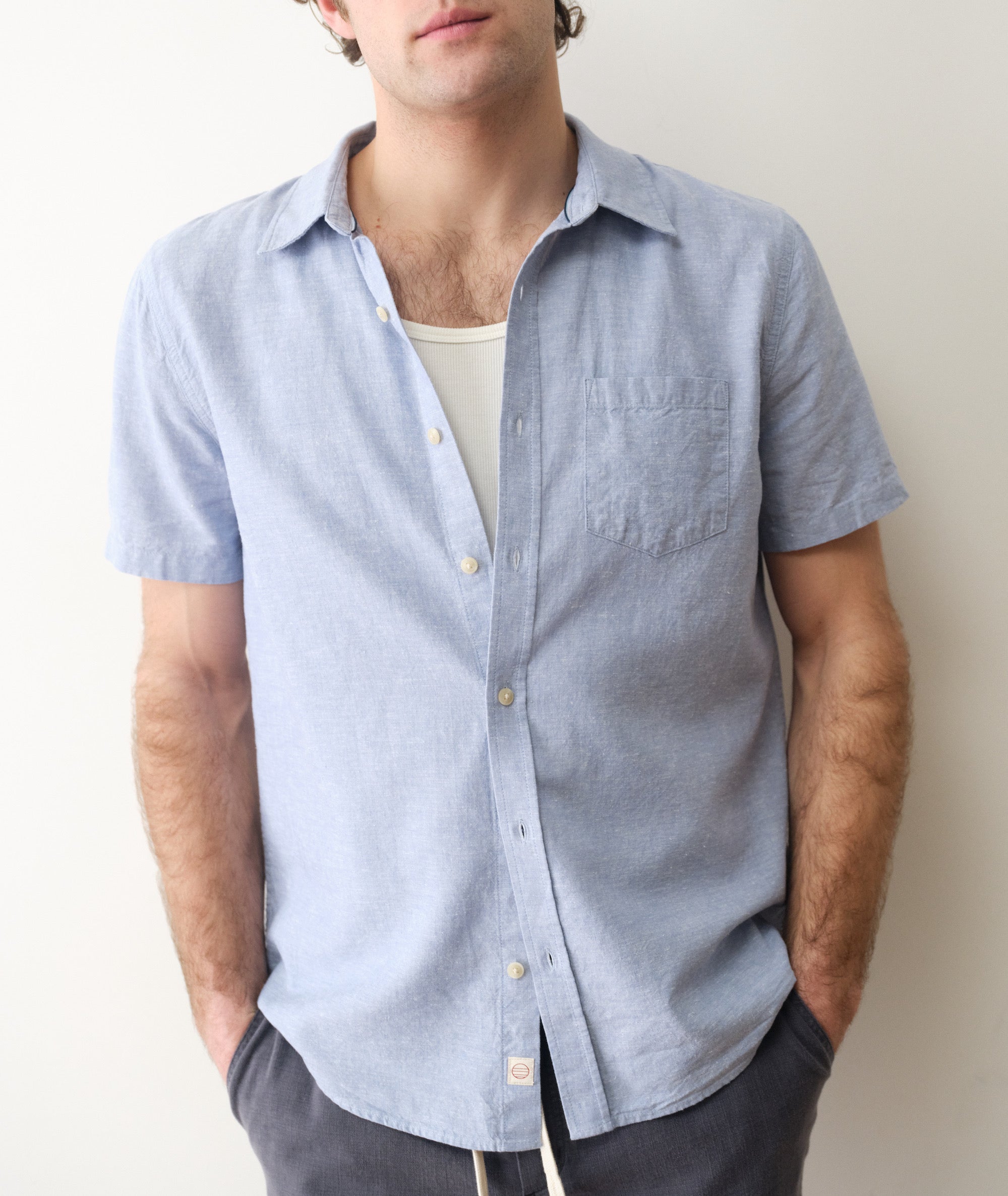 Better-Than-Linen Short Sleeve Shirt - Chambray L Better-Than-Linen Short Sleeve Shirt - Chambray L