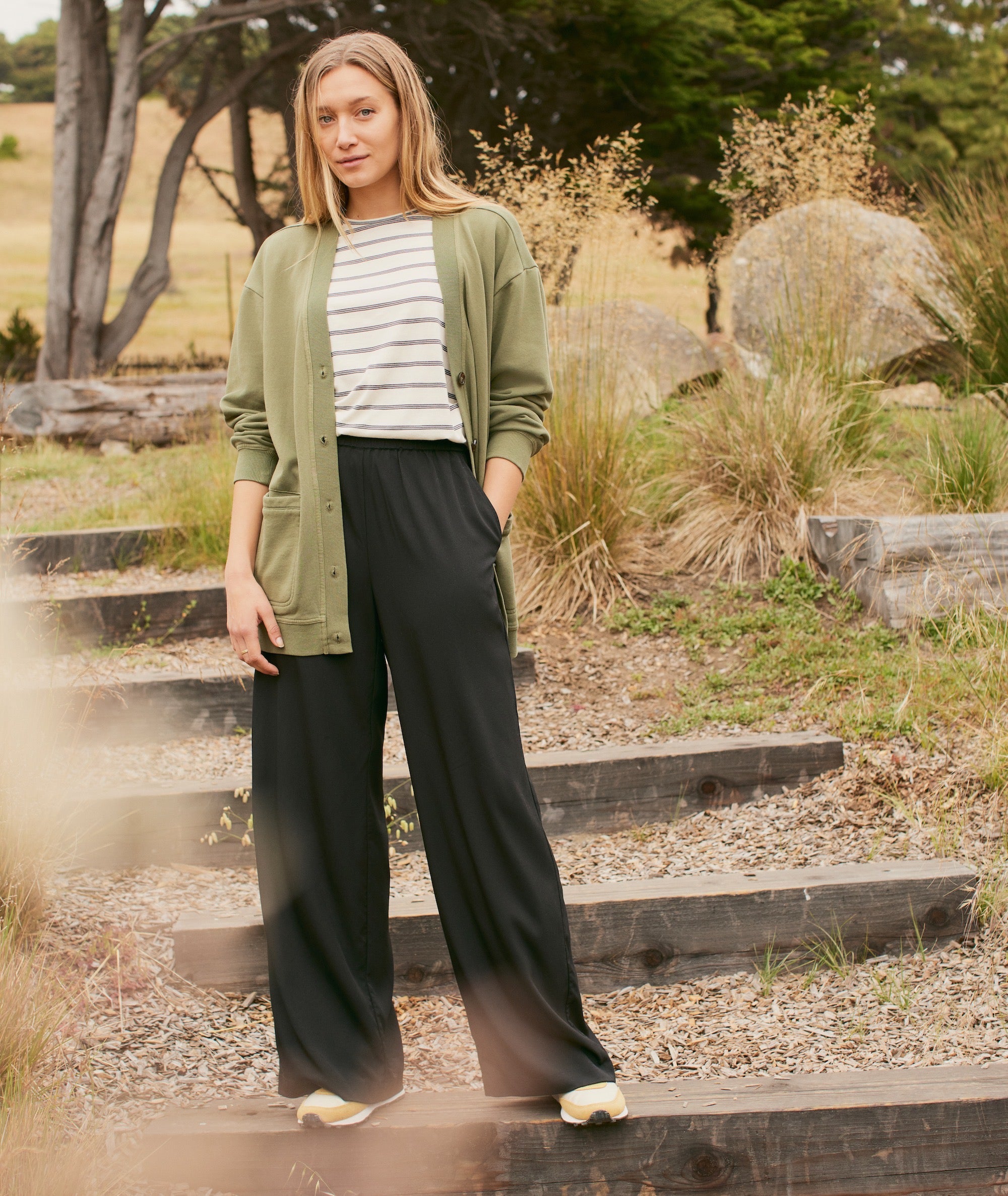 Mai Collection Poppy Olive Green Palazzo Trousers