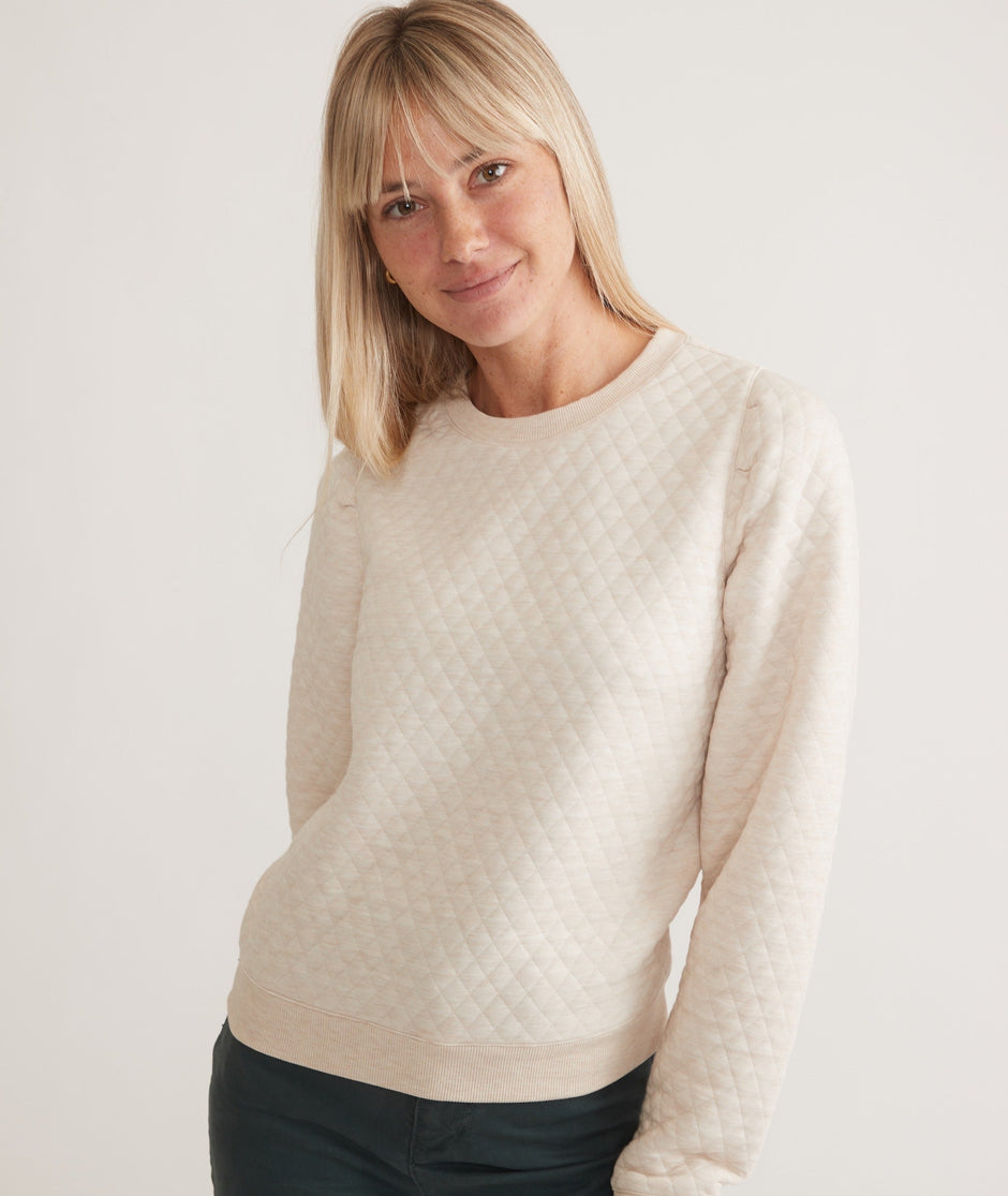 Women's Corbet Quilted Puff Sleeve Crewneck in Oat Heather