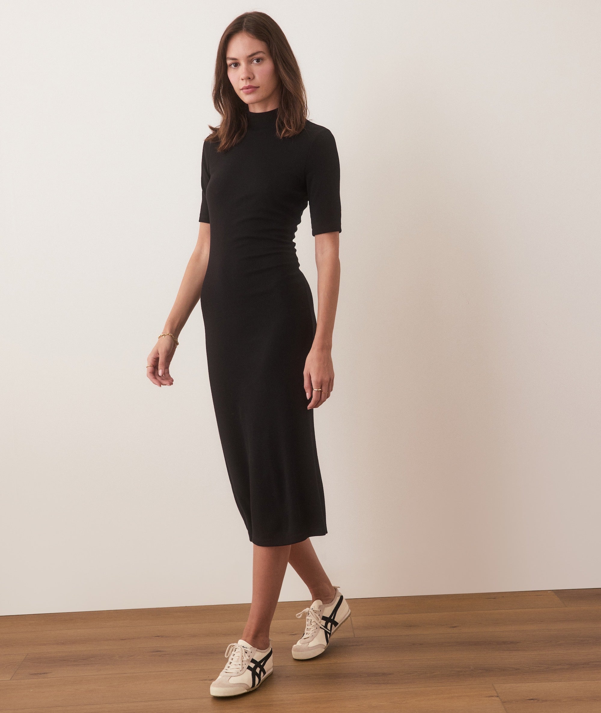 Marine Layer Lexi Rib Mock Neck Midi Dress - Black / M Marine Layer Lexi Rib Mock Neck Midi Dress - Black / M