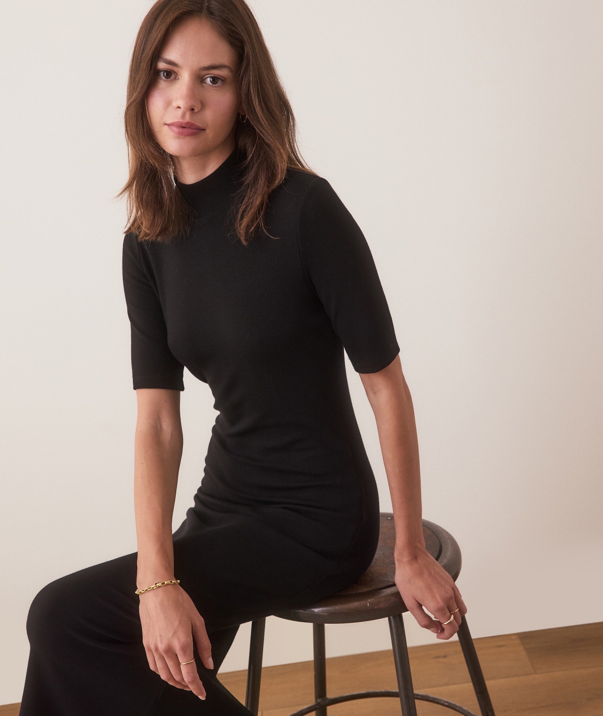 Marine Layer Lexi Rib Mock Neck Midi Dress - Black / M Marine Layer Lexi Rib Mock Neck Midi Dress - Black / M