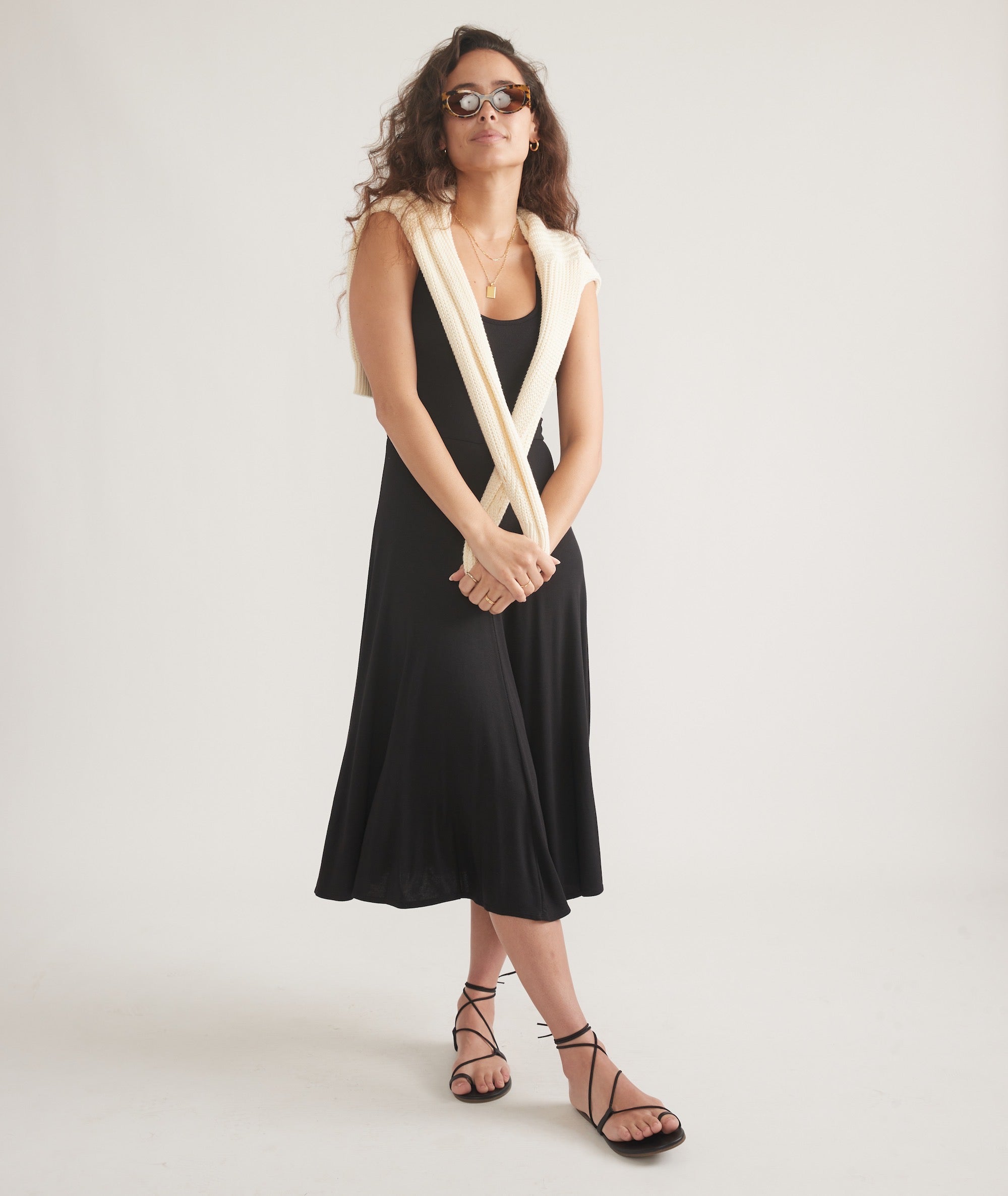Black fit and flare midi 2025 dress