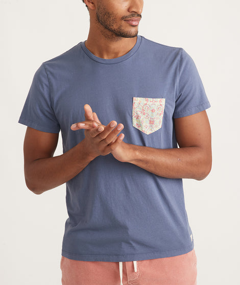 Signature Printed Pocket Tee in Dark Denim