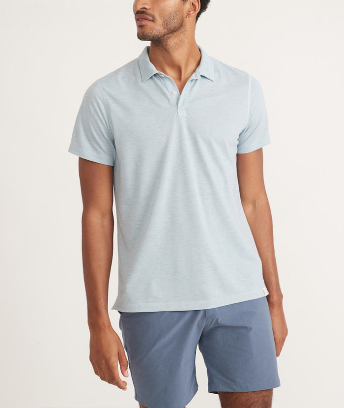 Blue Cool Marine Pique Heather China Polo Layer – in Cotton