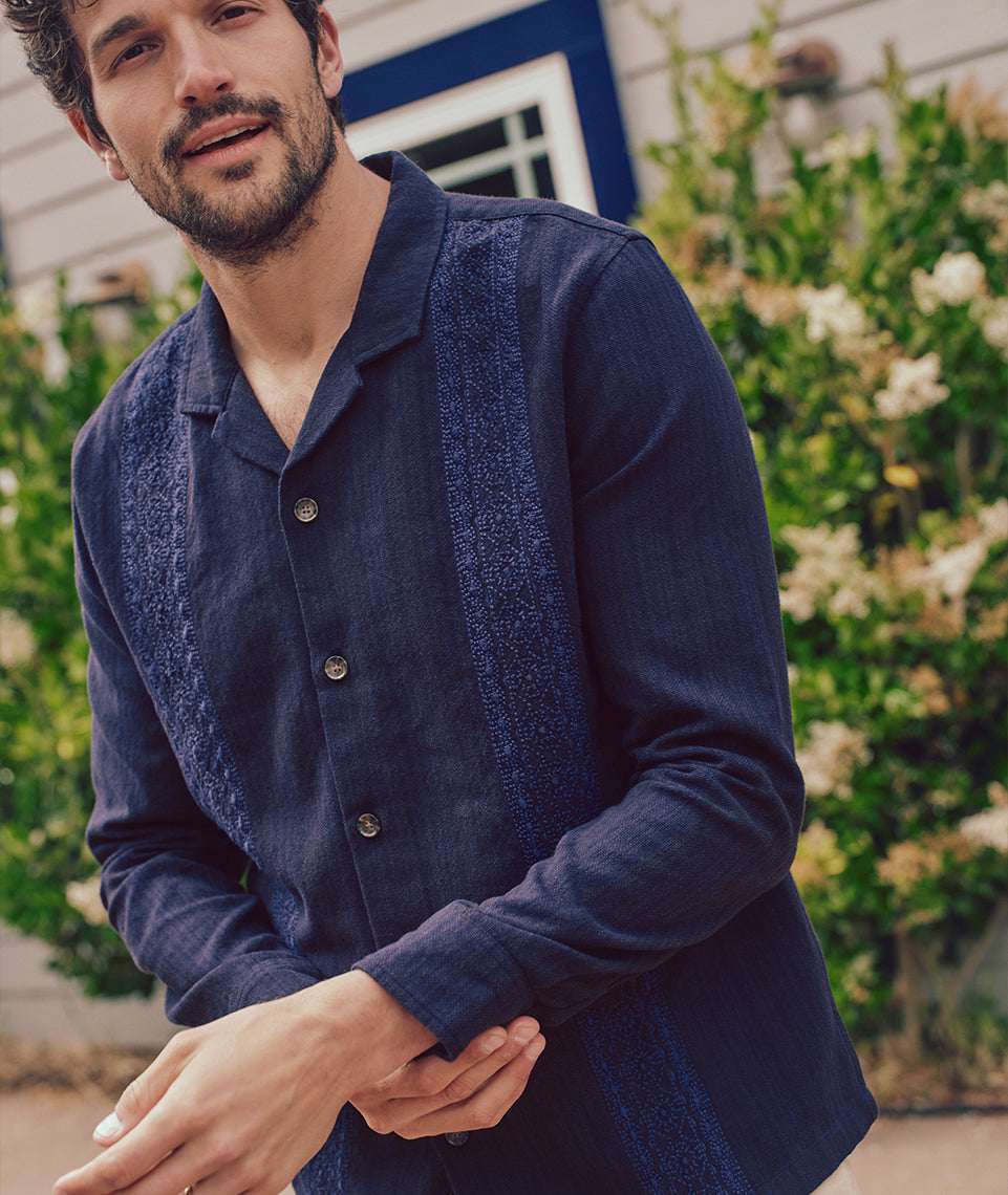 Embroidered Long Sleeve Resort Shirt Marine Layer Embroidered Long Sleeve Resort Shirt Marine Layer