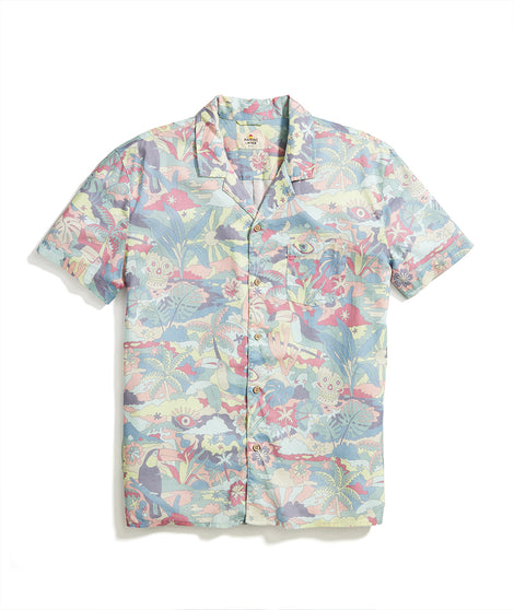 TENCEL™ Linen Resort Shirt in Teal Groovy Print