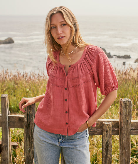 Wren Puff Sleeve Top in Mineral Red