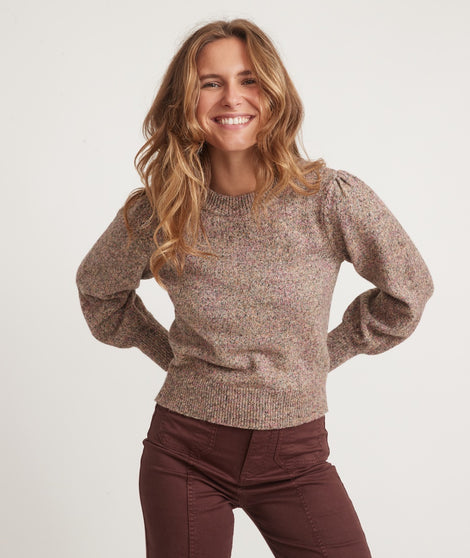 Alma Puff Sleeve Crewneck Sweater in Warm Multi Heather