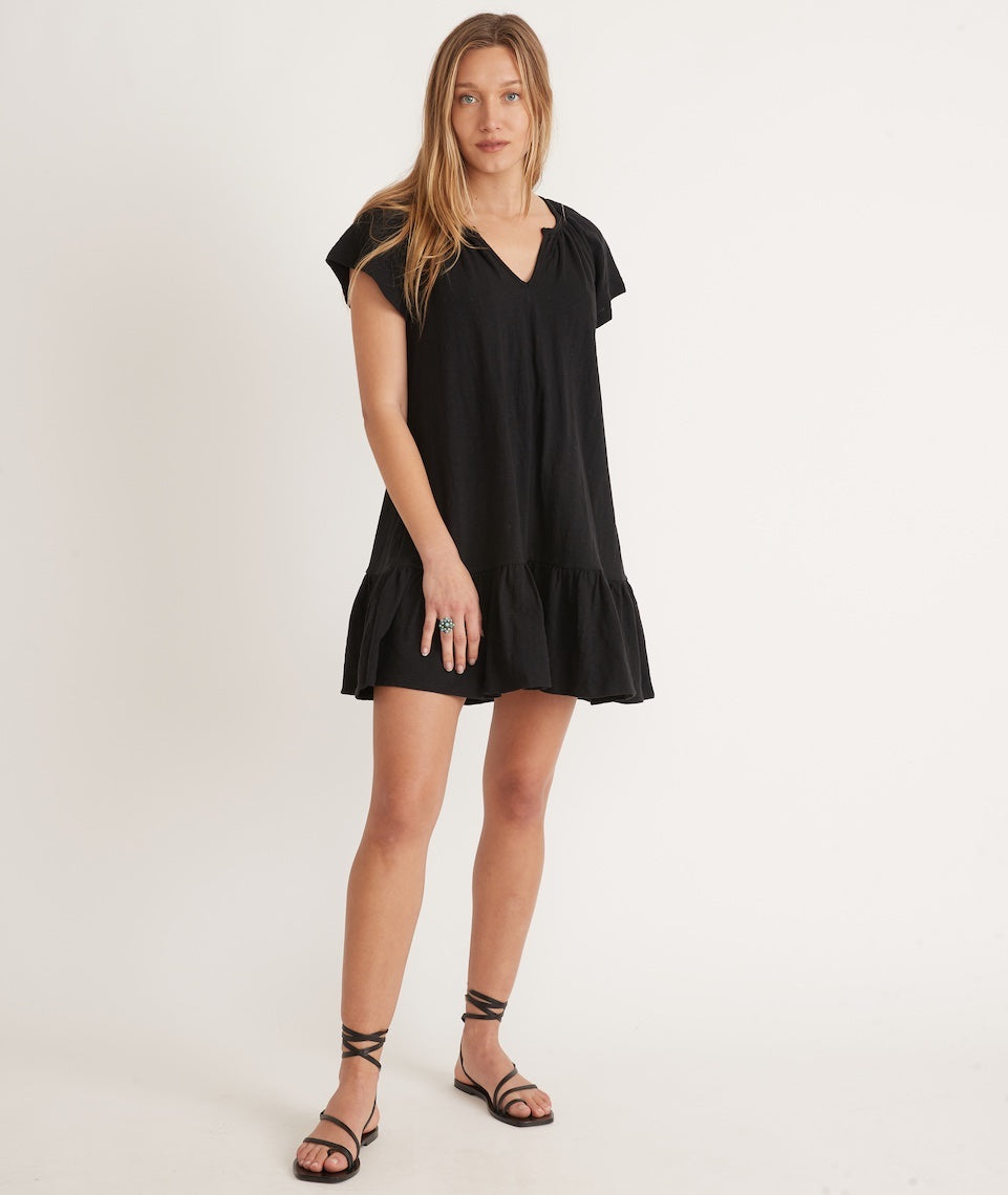 Amara Flutter Sleeve Mini Dress in Black Marine Layer