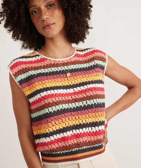 Faye Dolman Crochet Top in Multi Stripe