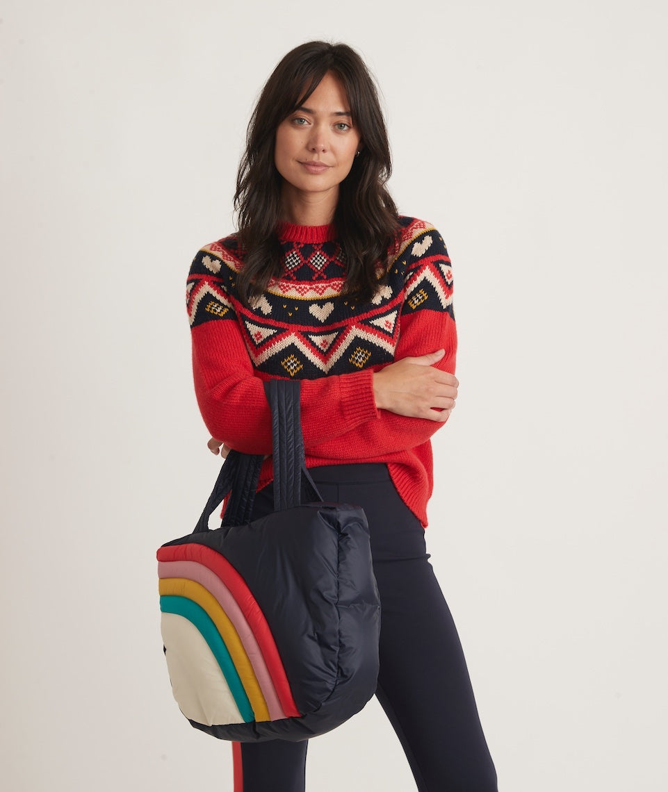 Annie Quilted Puffer Tote  Navy & Red – Well Heeled