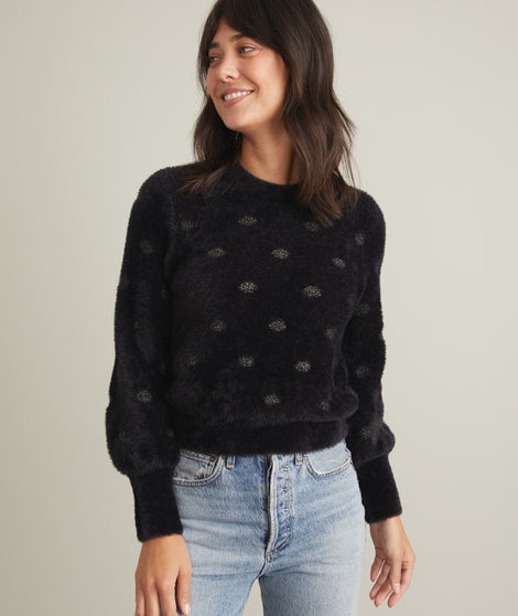 Arielle Crewneck Sweater in Black/Metallic Funfetti