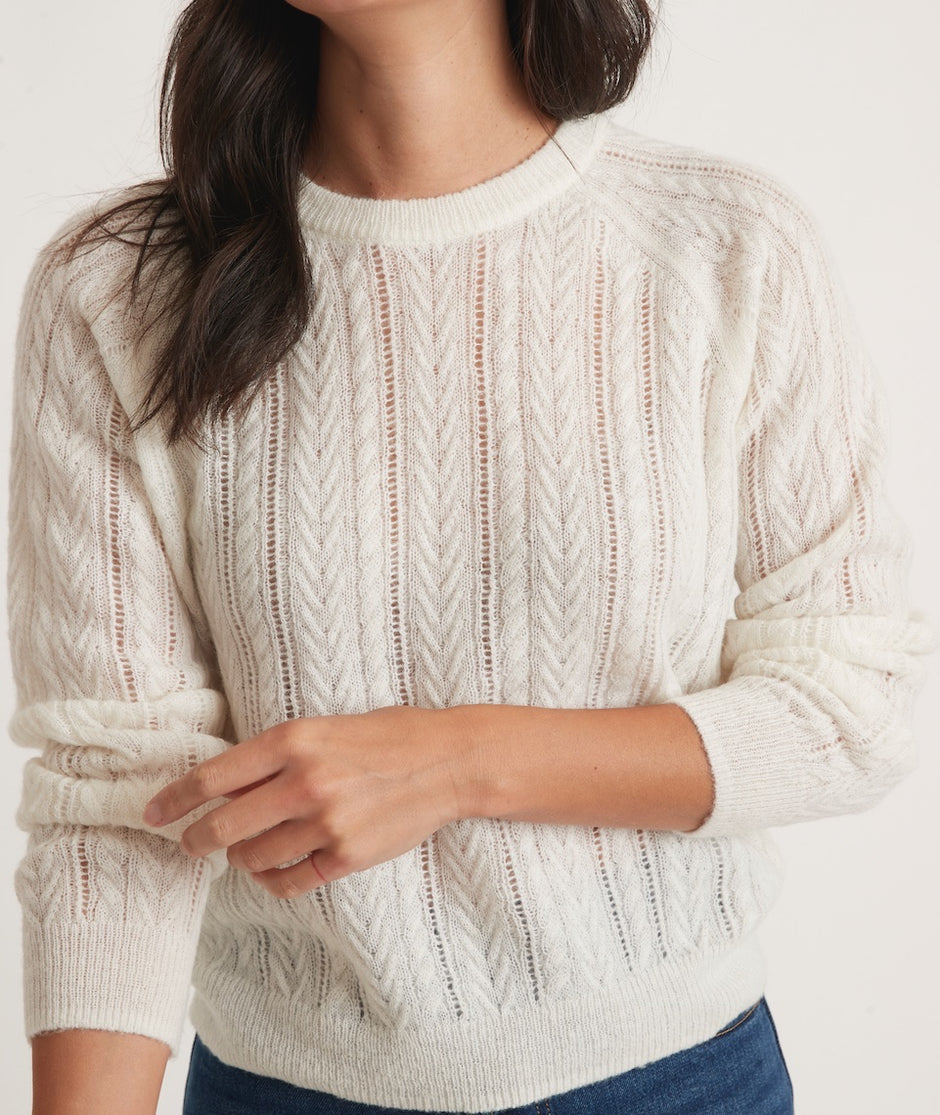 Ashton Pointelle Sweater in Antique White