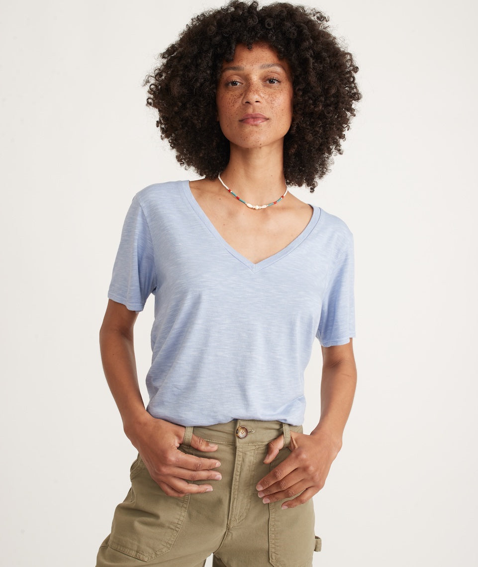 Boyfriend V Neck Tee in Marina Marine Layer