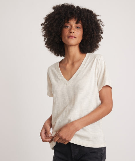 Boyfriend V-Neck Tee in Heather Grey Stripe