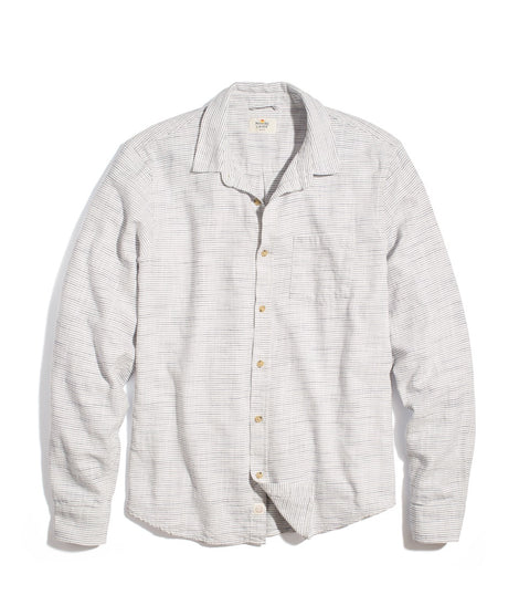 Classic Fit Long Sleeve Selvage Cotton Shirt in Natural/Blue Stripe