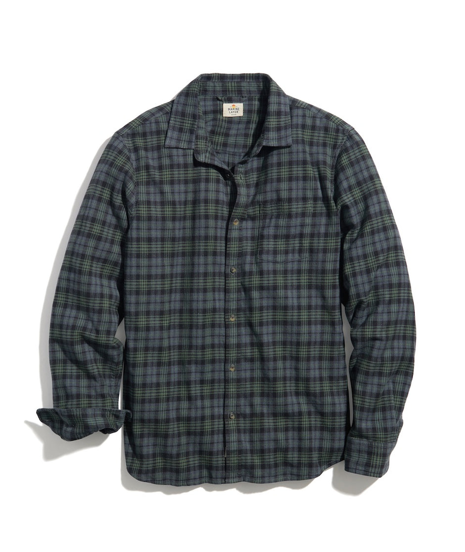 Classic Fit Long Sleeve Balboa Stretch Button Down in Light Blue/Green Plaid