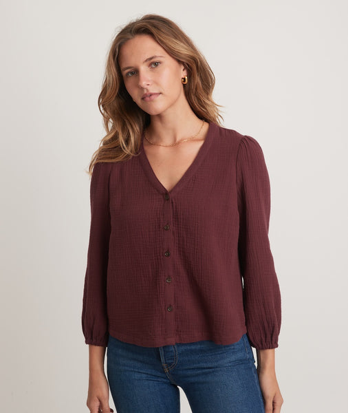 Colette Doublecloth Top in Burgundy – Marine Layer