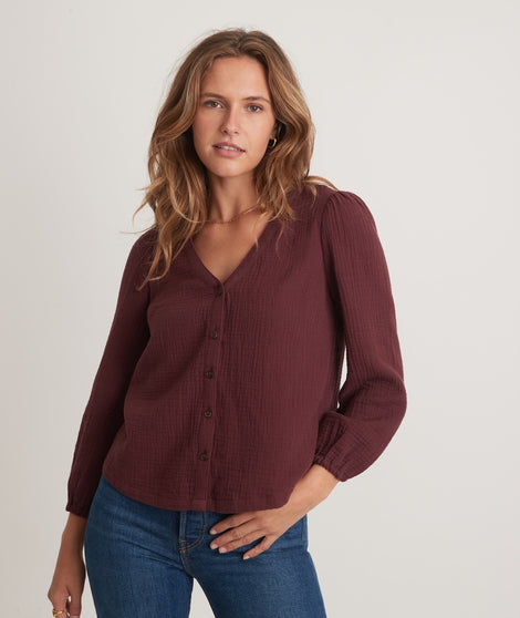 Colette Doublecloth Top in Burgundy