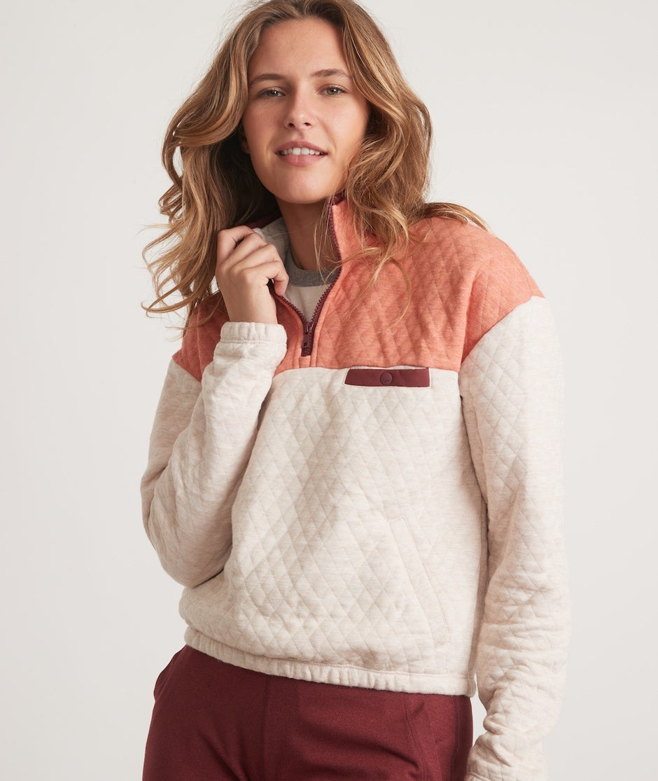 Colorblock Corbet Pullover in Heather Oatmeal/Amber