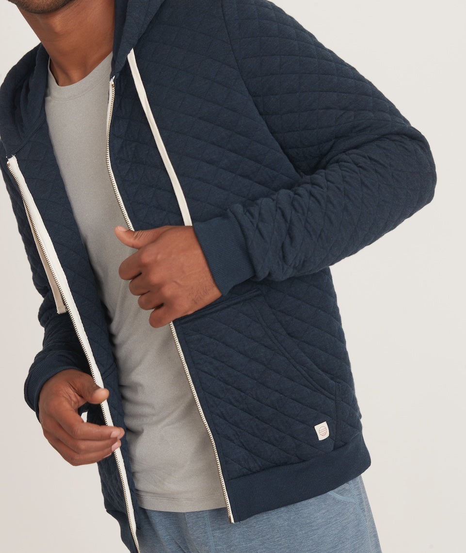 Men's Corbet Quilted Full Zip Hoodie in Navy Heather