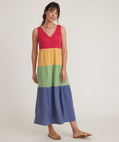 Corinne Maxi Dress in Rainbow Colorblock