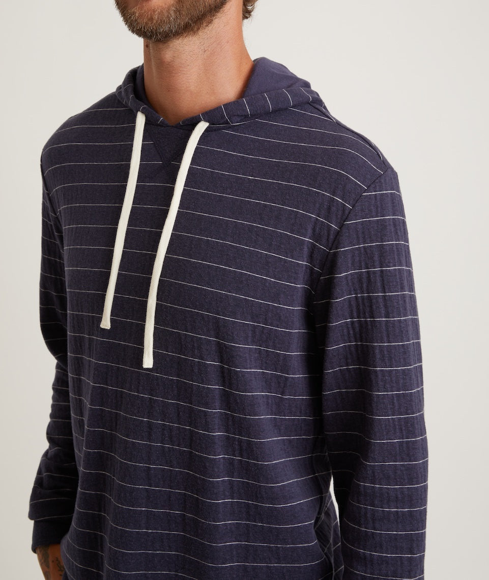 Double Knit Pullover Hoodie in Navy White Stripe