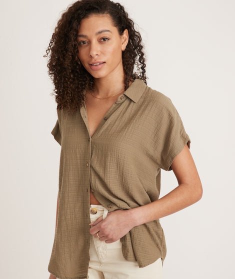 Dana Short Sleeve Shirt in Olive Shadow Stripe