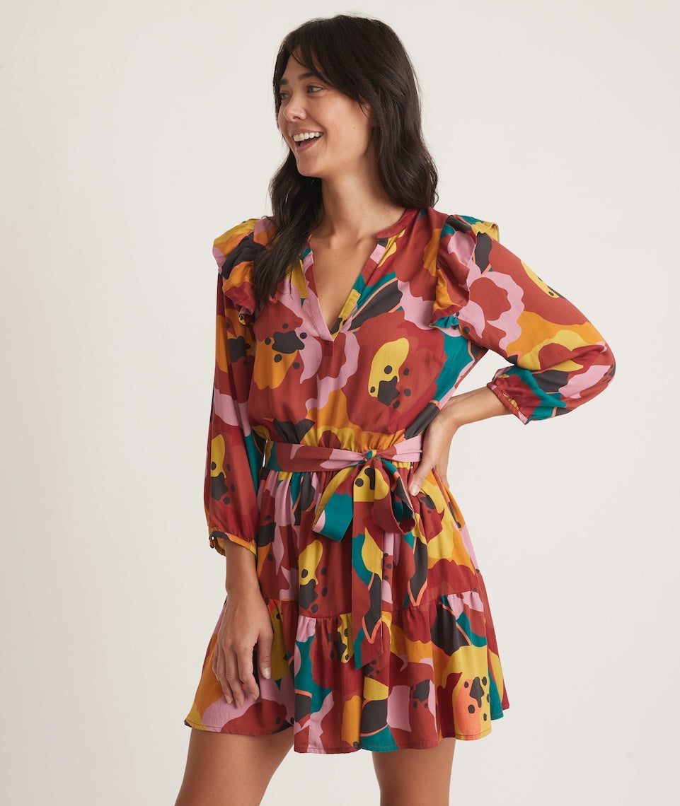 Elise Mini Dress in Exploded Floral Marine Layer