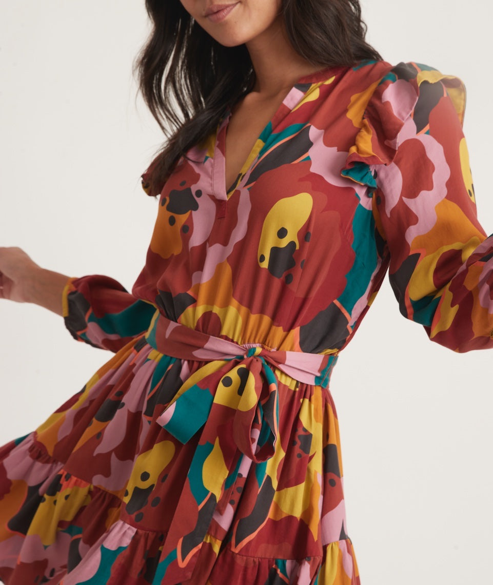 Marine red floral print mini dress outlet