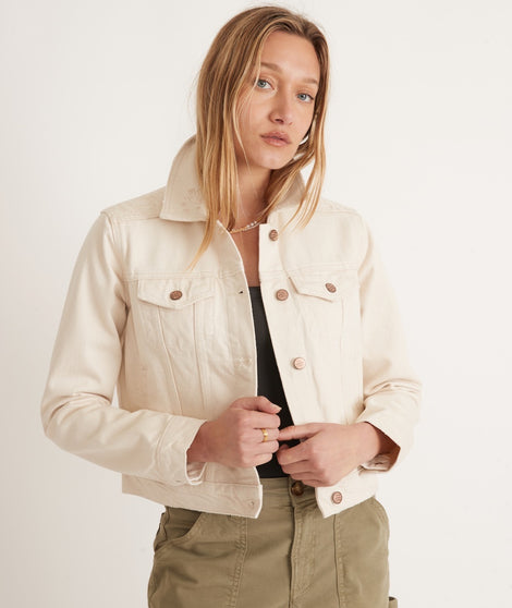 Embroidered Denim Jacket in Natural