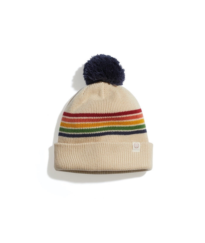 Glacier Pom Beanie in Tan/Multi Stripe – Marine Layer