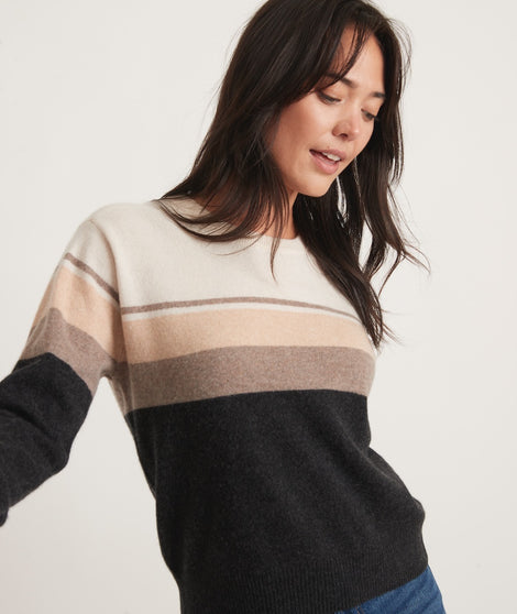 Harper Cashmere Sweater in Ivory/Charcoal
