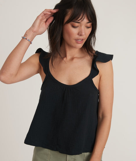 Jude Flutter Sleeve Tank in Black