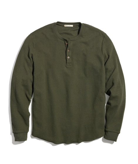 Long Sleeve Box Waffle Henley in Forest Night