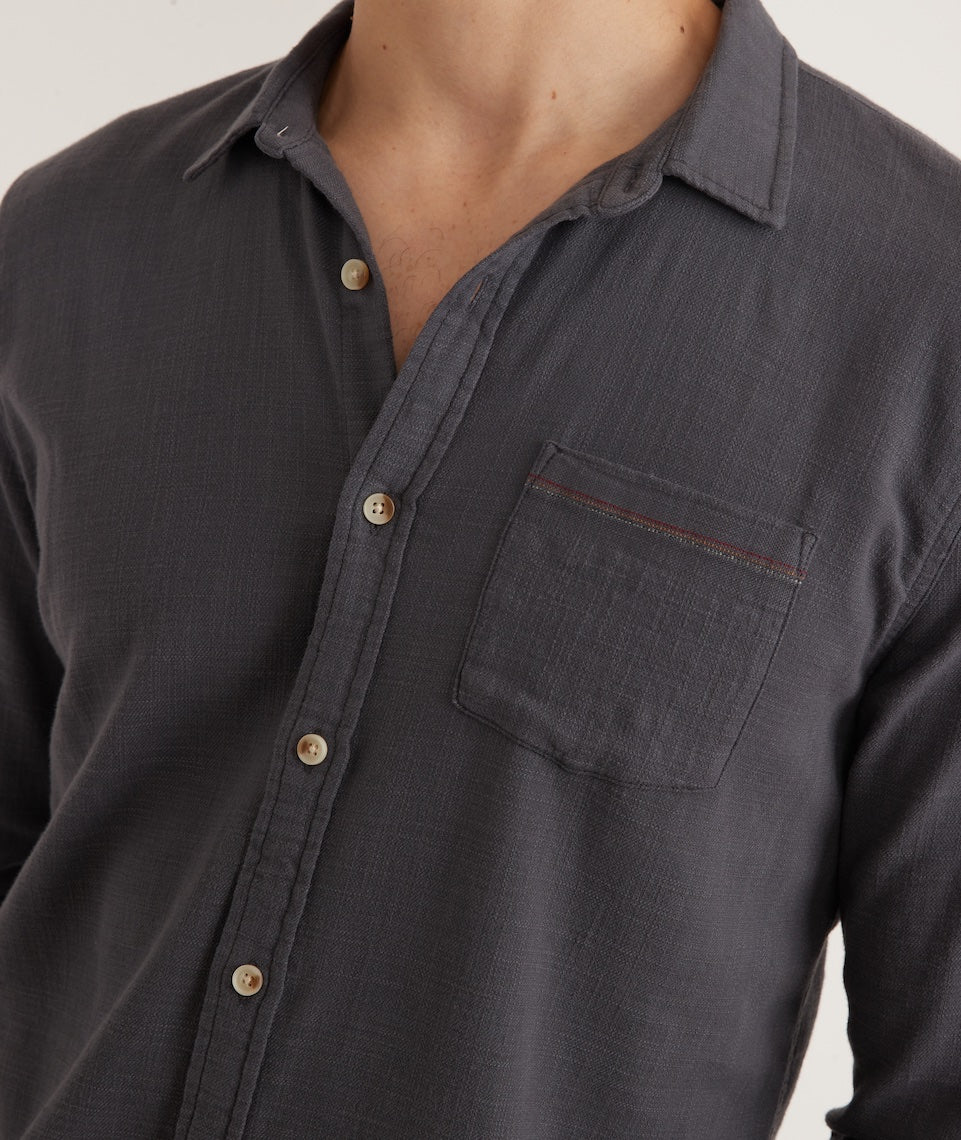 Marine Layer Long Sleeve Classic Denim Shirt in Dark Wash Medium