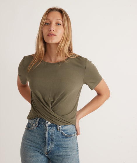 Lexi Rib Twist Front Top in Dusty Olive