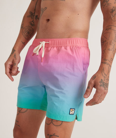 5" Lined Swim Trunk in Pink/Green Ombre