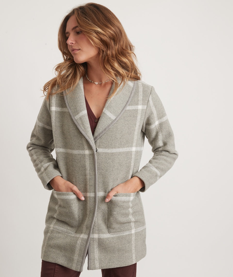 Liverpool Shawl Collar Coatigan in Heather Grey Cream