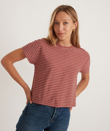 Lydia Textured Stripe Top in Barn Red/Heather Grey