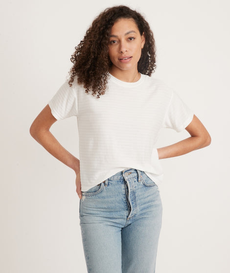 Lydia Textured Stripe Top in White