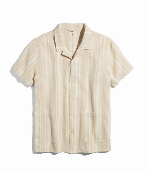 Short Sleeve Camp Shirt in Natural Vertical Stripe