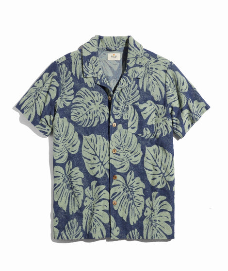 Terry Out Resort Shirt in Navy/Malachite Tropical Leaves